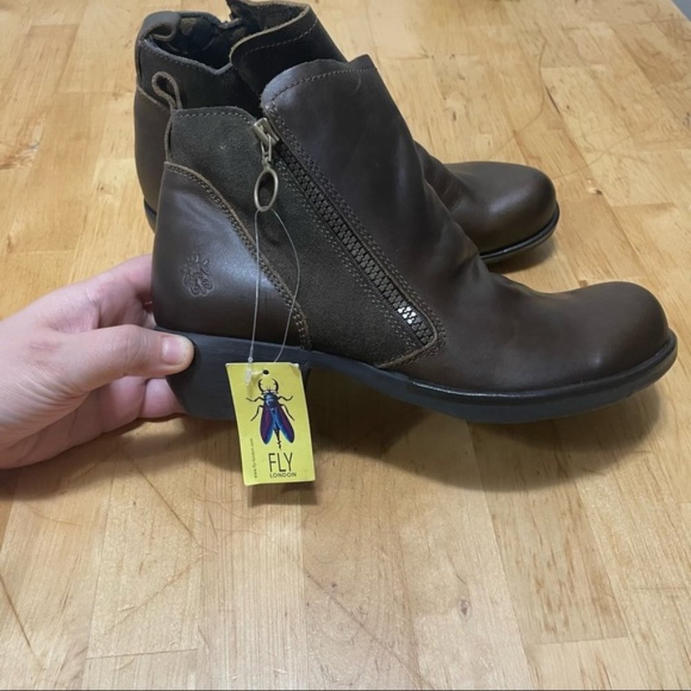 fly london women's  meli ankle zip boots leather dark  brown shoes 40(9)
